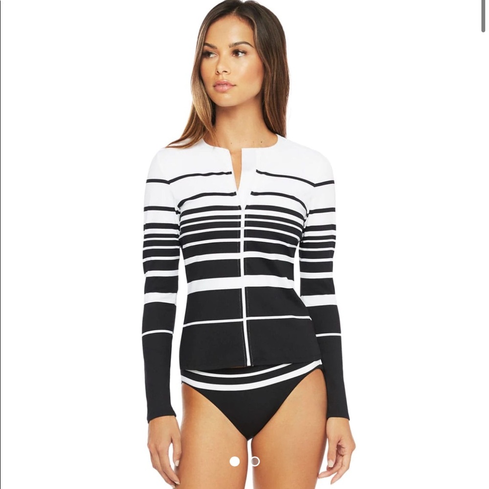 Lauren Ralph Lauren Gradient Stripe Long Sleeve Rashguard 2 Piece Swimsuit - Picture 1 of 16